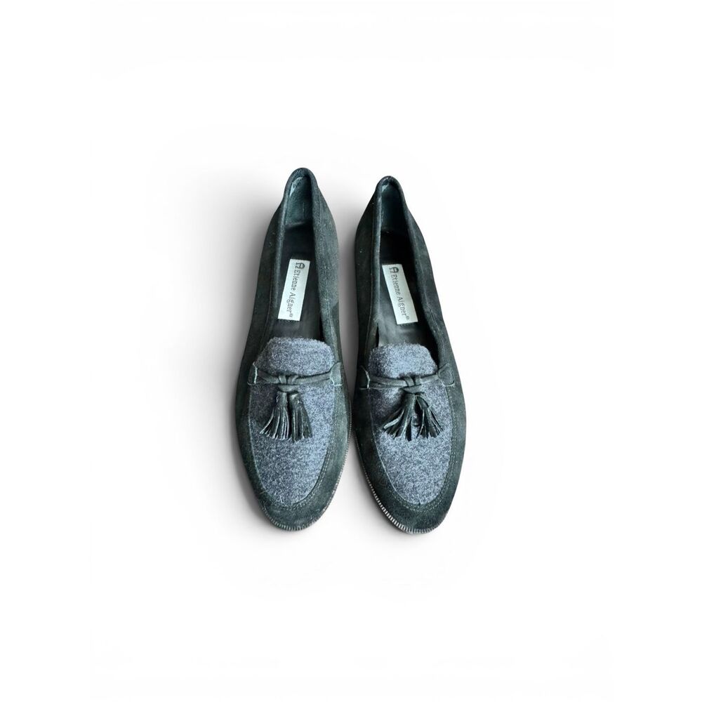 Etienne Aigner New Black/Gray Suede Leather Tassel Loafers / SZ: 8M